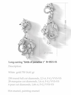 White Gold Pear Cut Diamonds Marquise Cut Long Earring "Birds of Paradise 1"