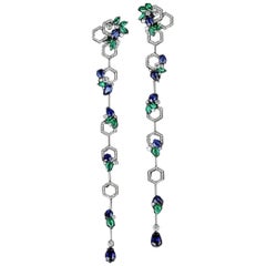 White Gold Pear Cut Sapphire Pear Cut Emerald Diamonds Earrings "Classic"