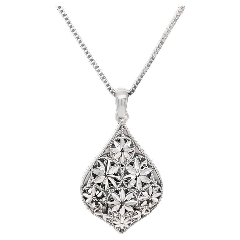 White gold pear drop pendant necklace