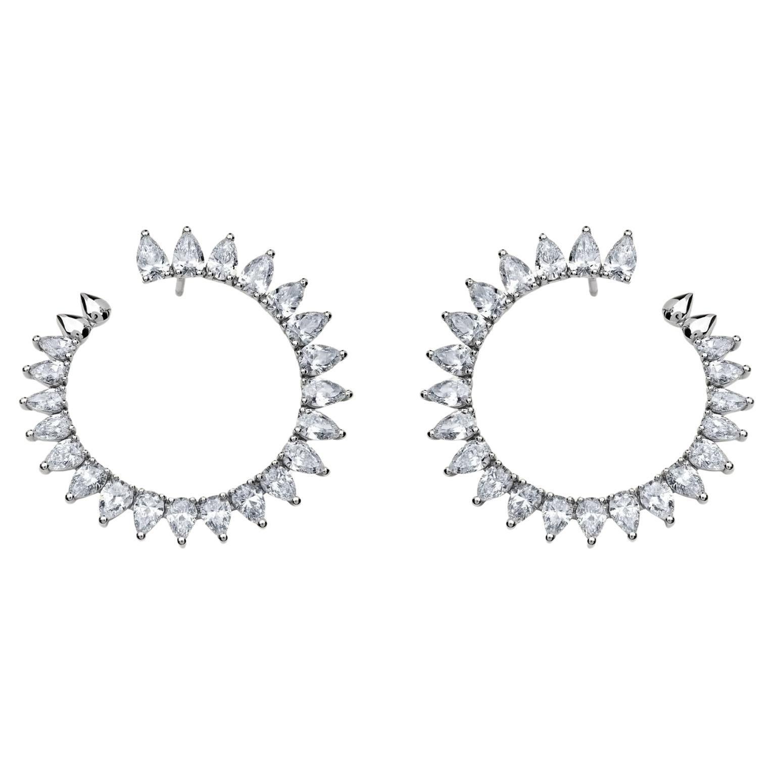 White Gold Pear Shape Diamond Circle Stud Earrings For Sale