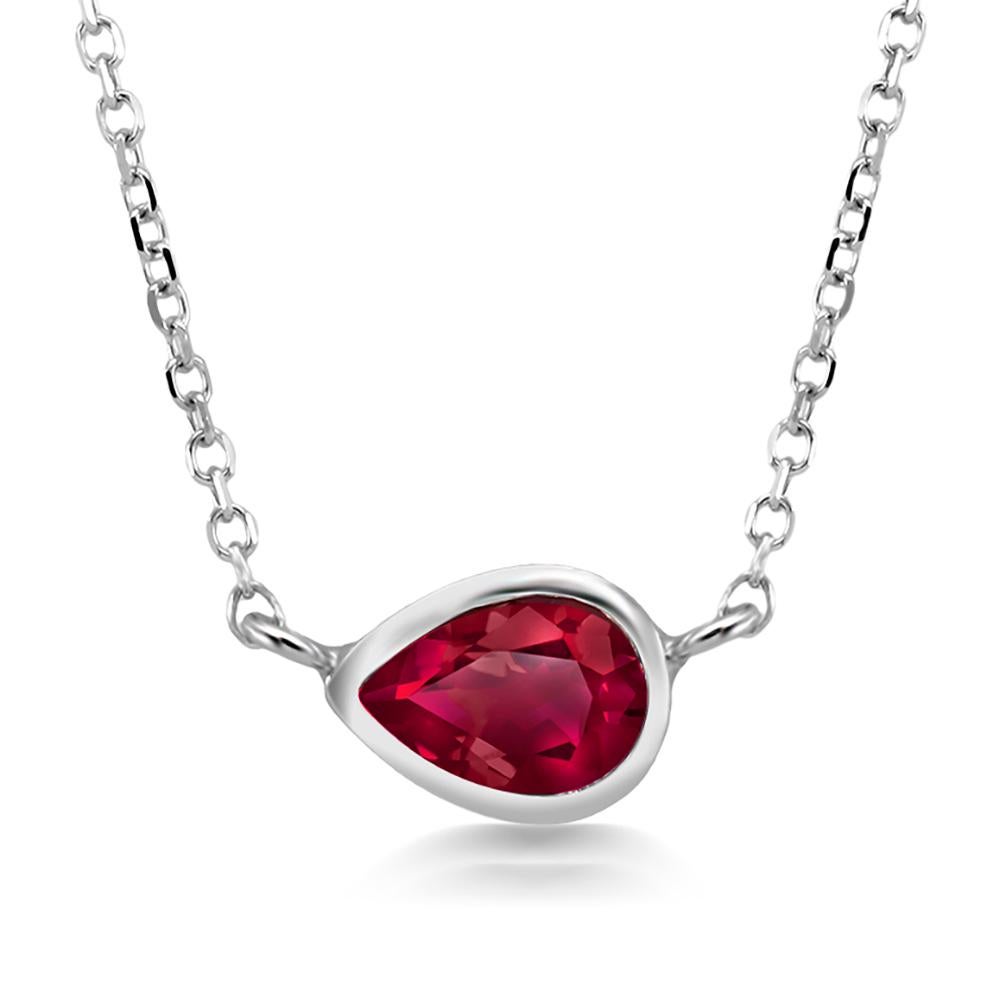Pear Cut White Gold Pear Shape Ruby Bezel Set Pendant Necklace Weighing 0.95 Carat