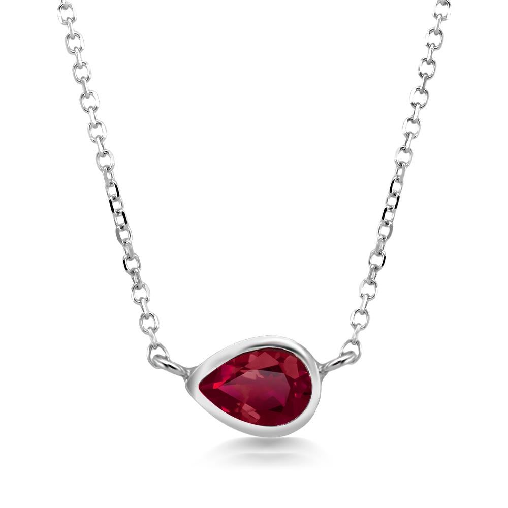 White Gold Pear Shape Ruby Bezel Set Pendant Necklace Weighing 0.95 Carat 1