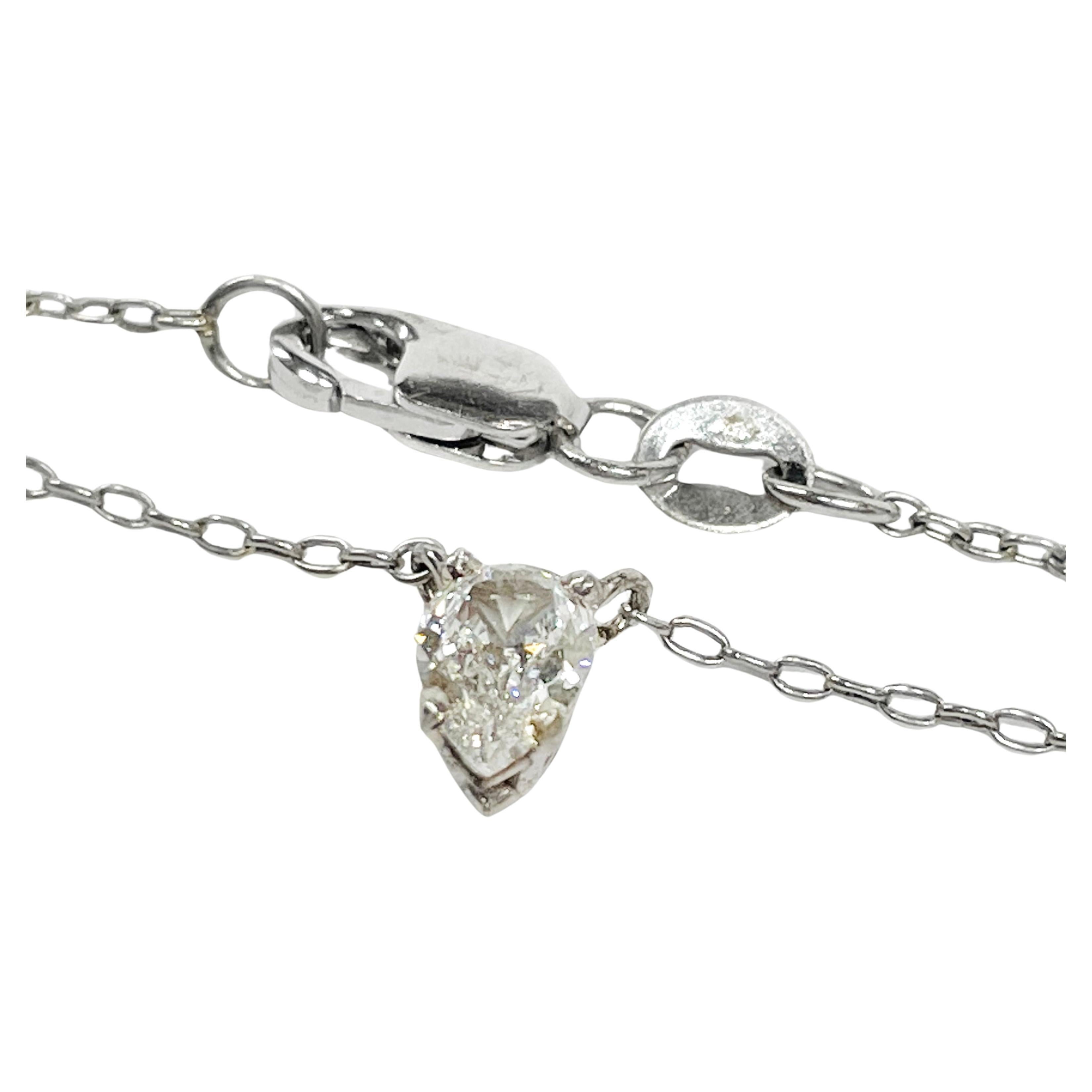 White Gold Pear-Shaped Diamond Solitaire Pendant Necklace, 0.34ct