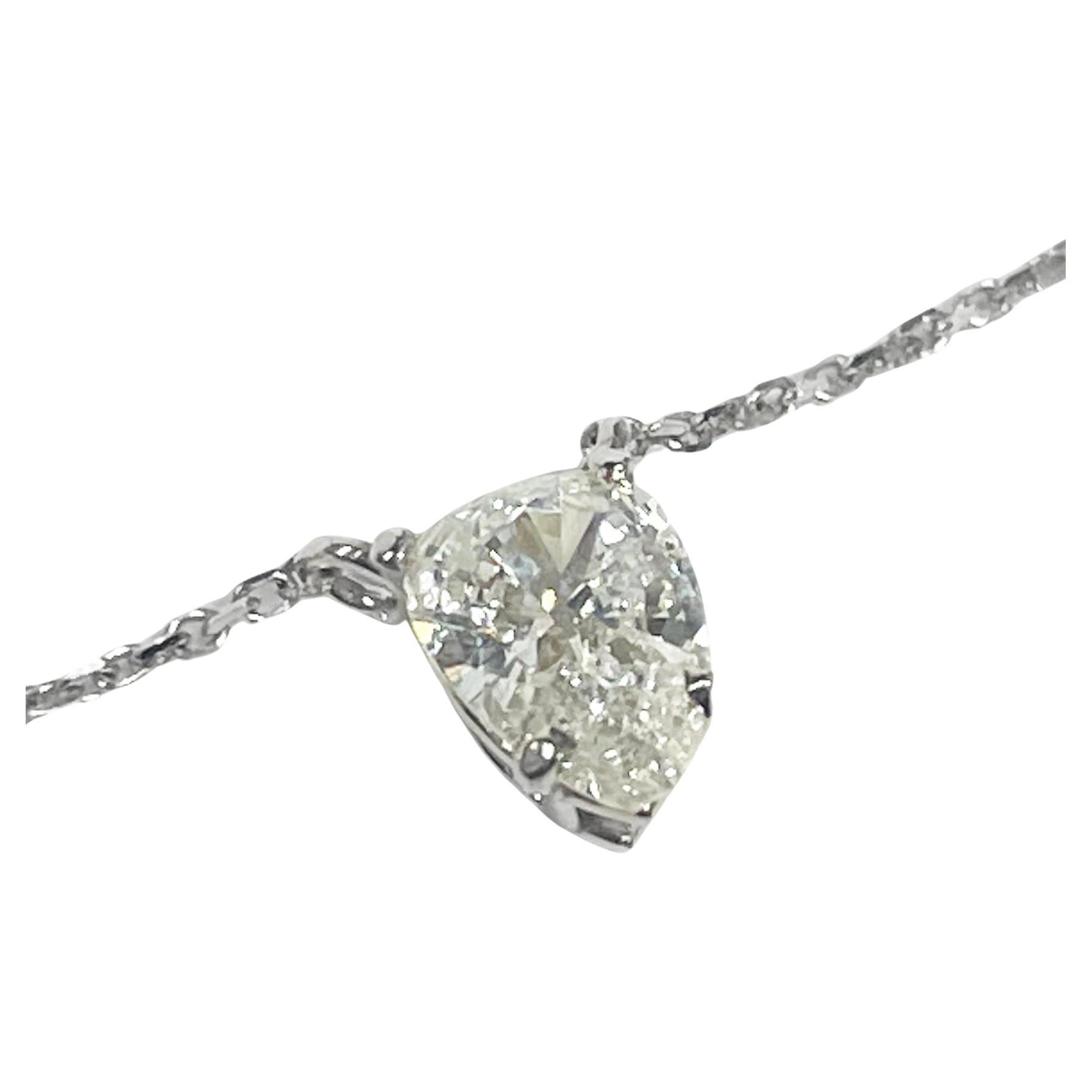 White Gold Pear-Shaped Diamond Solitaire Pendant Necklace, 0.35ct