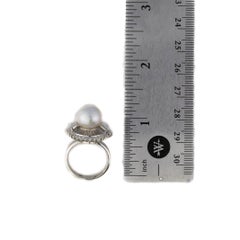 White Gold Pearl and Diamond Halo Ring