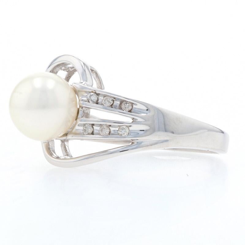 White Gold Pearl & Diamond Bypass Ring, 14k Round Brilliant .12ctw 2