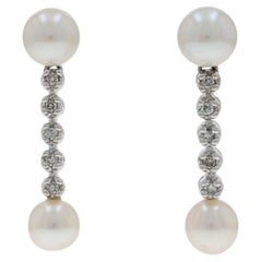 Weißgold Perle Diamant-Baumel-Ohrringe - 14k .10ctw durchbohrt