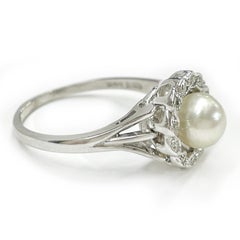 White Gold Pearl Diamond Halo Ring