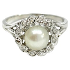 White Gold Pearl Diamond Halo Ring