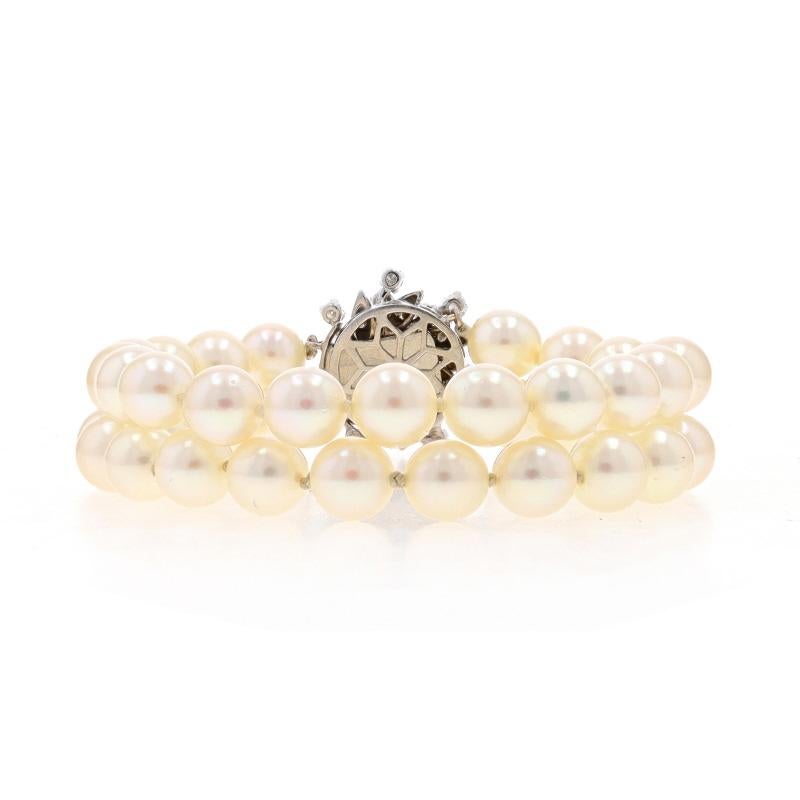 Weißgold Perle Diamant geknotetes doppelreihiges Armband 6 1/2