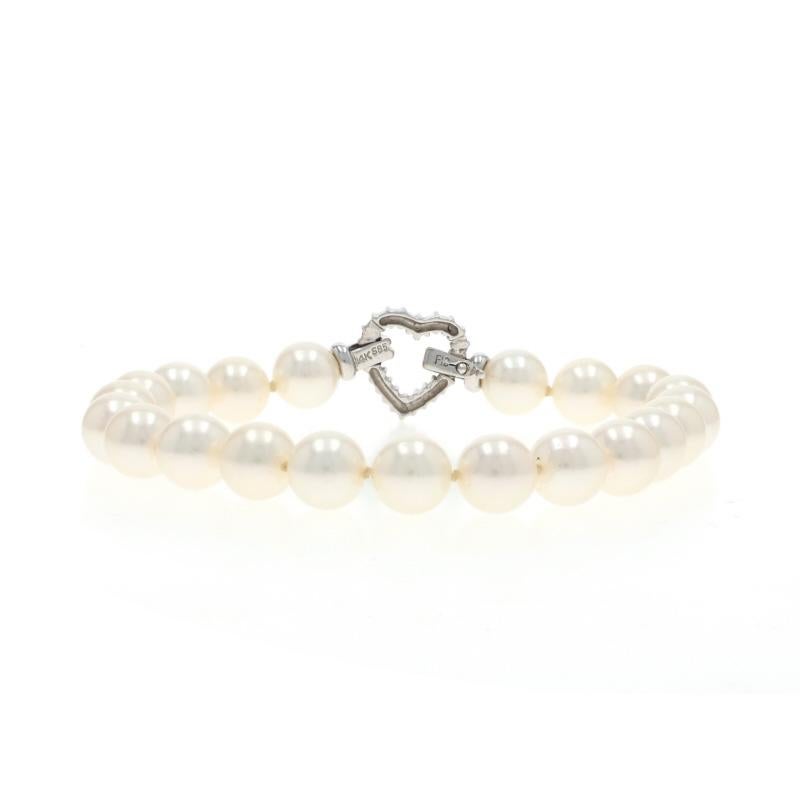 White Gold Pearl Heart Knotted Strand Bracelet 6 3/4
