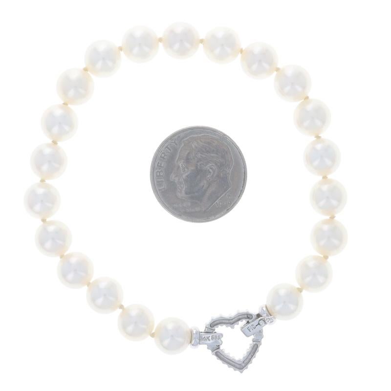 White Gold Pearl Heart Knotted Strand Bracelet 6 3/4