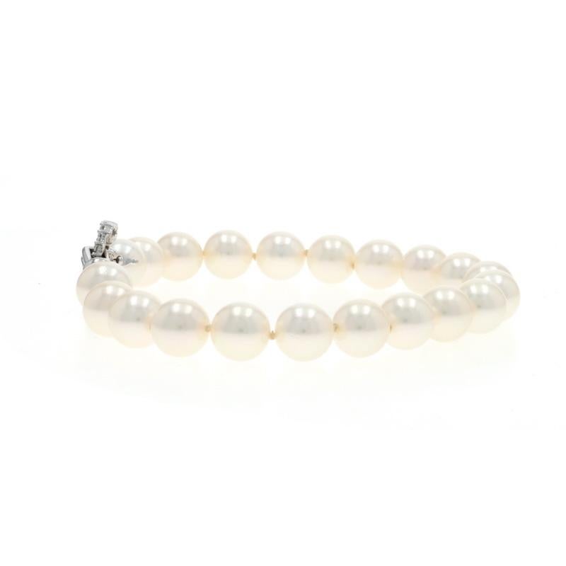 White Gold Pearl Heart Knotted Strand Bracelet 6 3/4