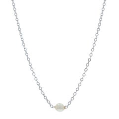White Gold Pearl Solitaire Pendant Necklace 18" - 14k