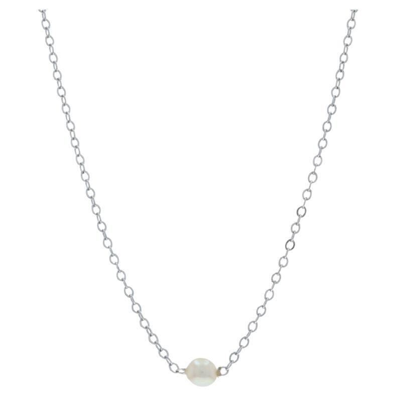 White Gold Pearl Solitaire Pendant Necklace 18" - 14k