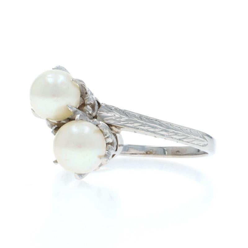 Anello Bypass a due pietre in oro bianco con perle Art Deco - 14k In condizioni ottime in vendita a Greensboro, NC