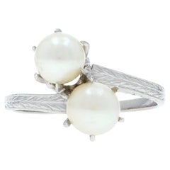 White Gold Pearls Art Deco Two-Stone Bypass Ring - 14k