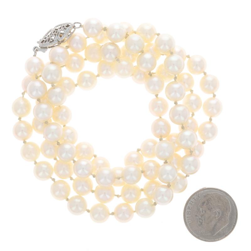 Bead White Gold Pearls Knotted Strand Necklace 26 1/2