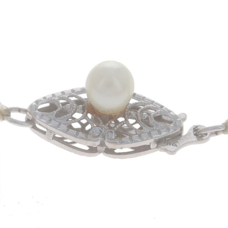 White Gold Pearls Knotted Strand Necklace 26 1/2