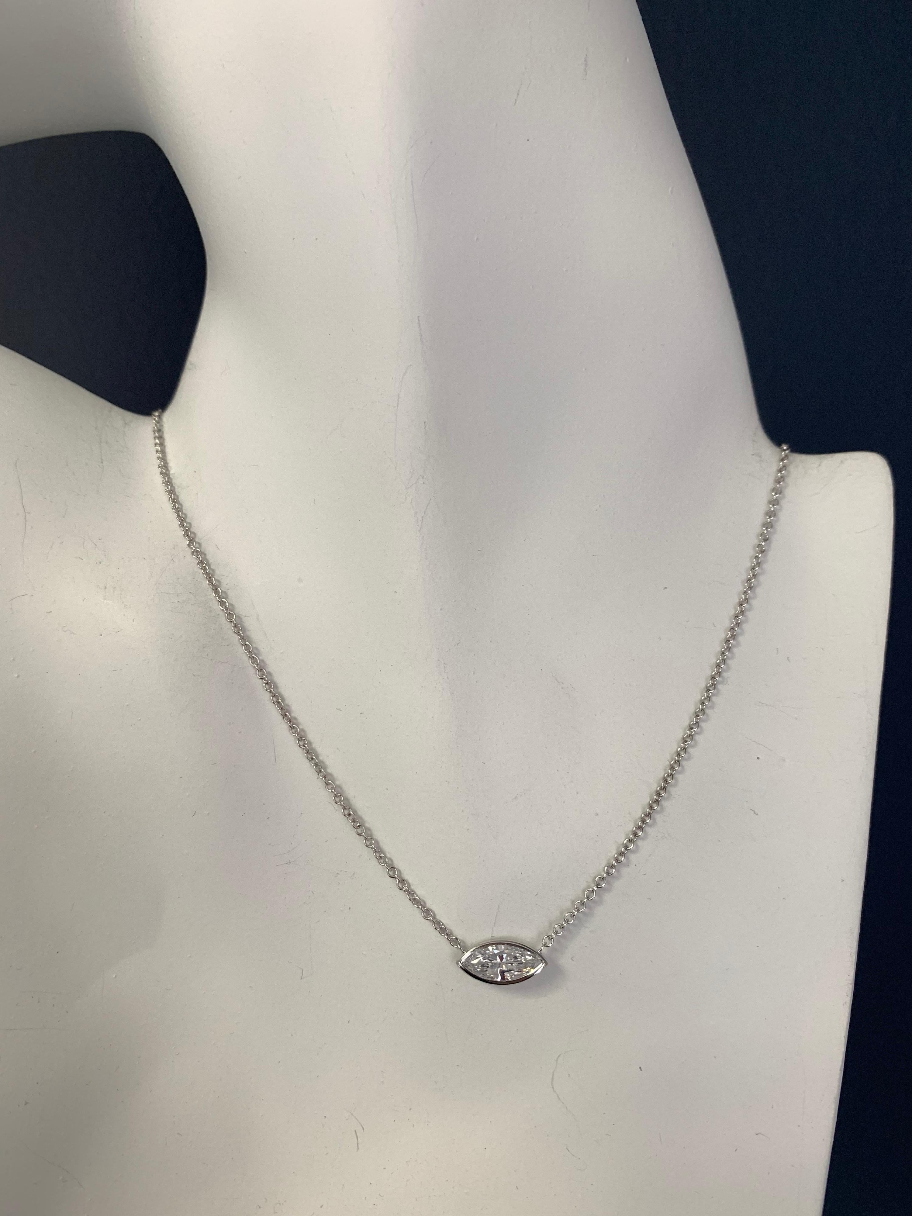 White Gold Pendant 1 Carat Marquise Natural Diamond EGL Certified D Color SI1 In Excellent Condition In Los Angeles, CA