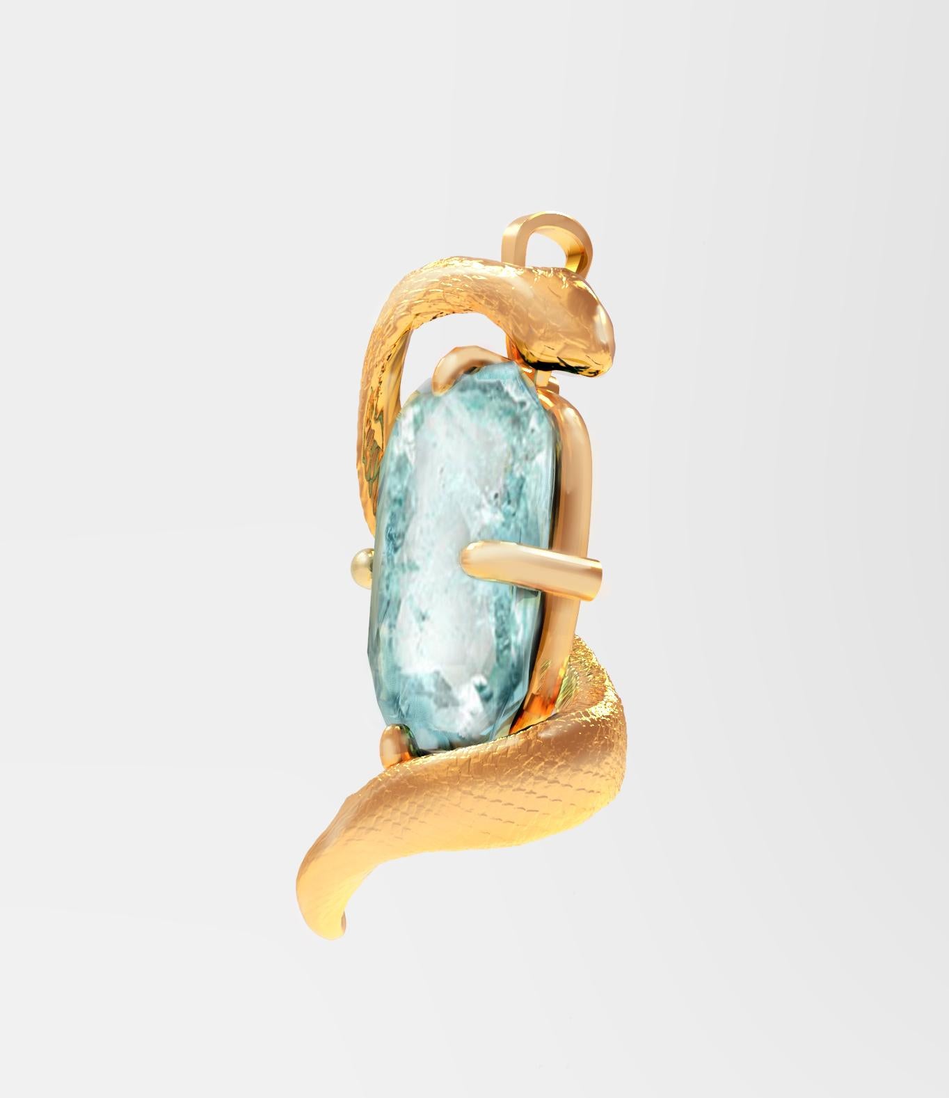 Yellow Gold Pendant Necklace with Five Carats Sky Blue Paraiba Tourmaline In New Condition For Sale In Berlin, DE