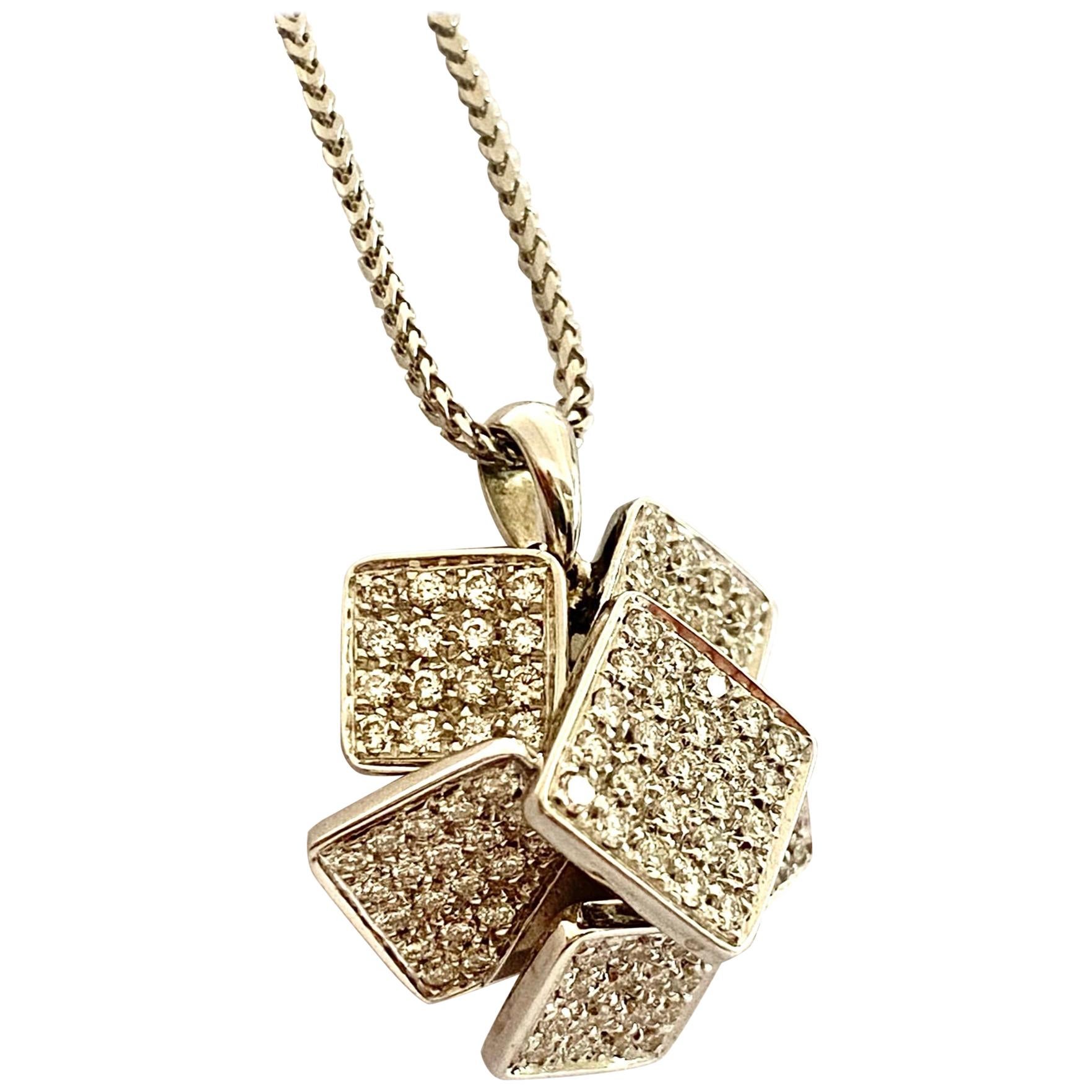 White Gold Pendant Set with 107 Diamonds and a Necklace