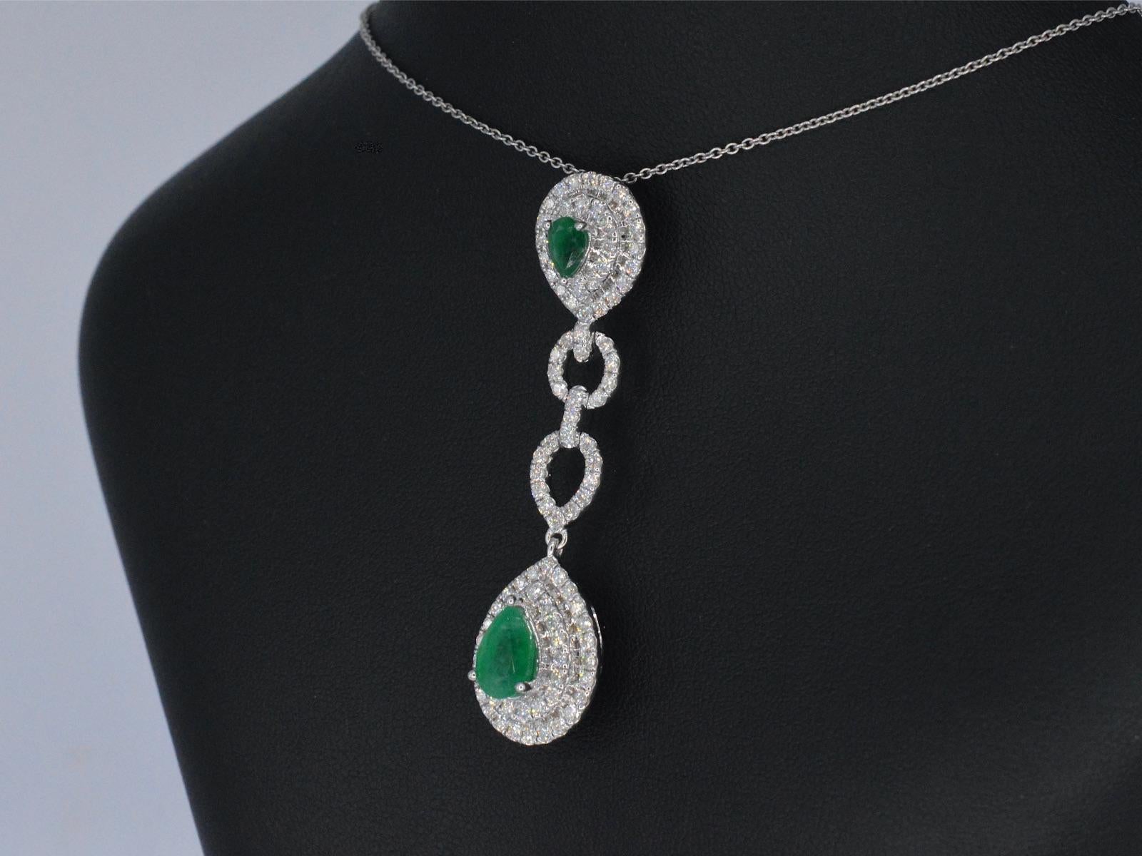 Brilliant Cut White Gold Pendant Set with Diamonds and Emeralds For Sale