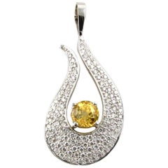 White Gold Pendant with 2.02 Carat Yellow Sapphire and Pave Accent Diamonds
