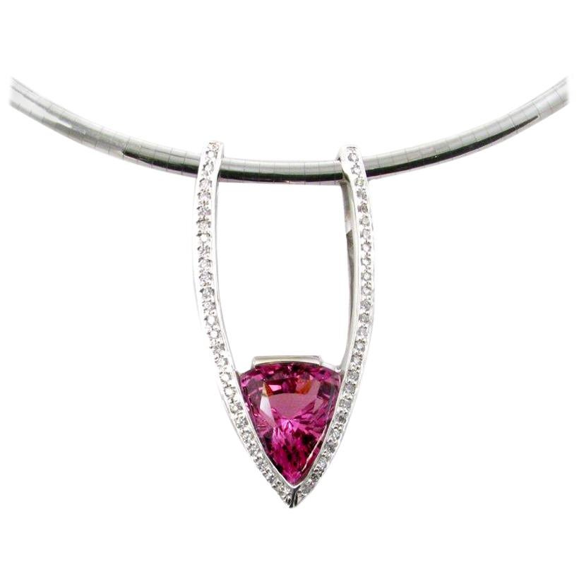 White Gold Pendant with 8.67 Carat Pink Spinel and 0.56 Carat Accent Diamonds For Sale
