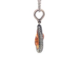White Gold Pendant with Uncut Natural Orange Garnet and White DIamonds