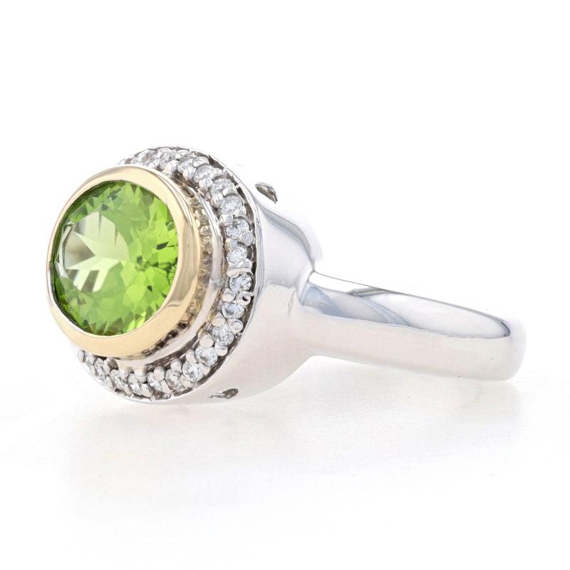Oval Cut White Gold Peridot & Diamond Halo Ring - 14k Oval 3.10ctw East-West For Sale