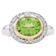 Weißgold Peridot & Diamant Halo-Ring - 14k Oval 3,10ctw Ost-West