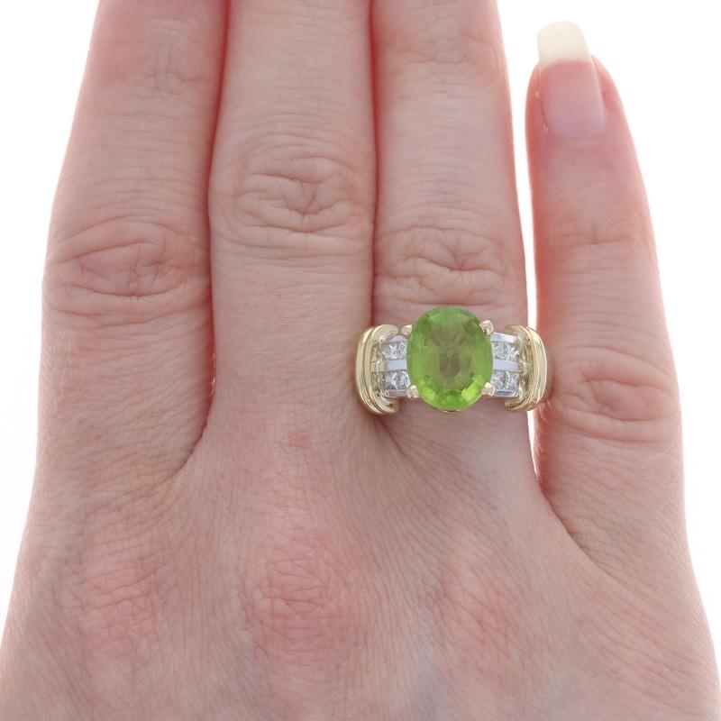 Oval Cut White Gold Peridot & Diamond Ring - 14k & 18k Oval 4.62ctw For Sale