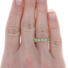 White Gold Peridot & Diamond Three-Stone Band - 10k Round Cut .86ctw Ring