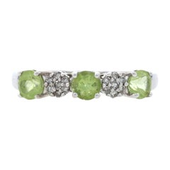 White Gold Peridot & Diamond Three-Stone Band - 10k Round Cut .86ctw Ring