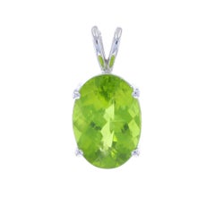 White Gold Peridot Solitaire Pendant - 14k Oval Checkerboard 5.83ctw