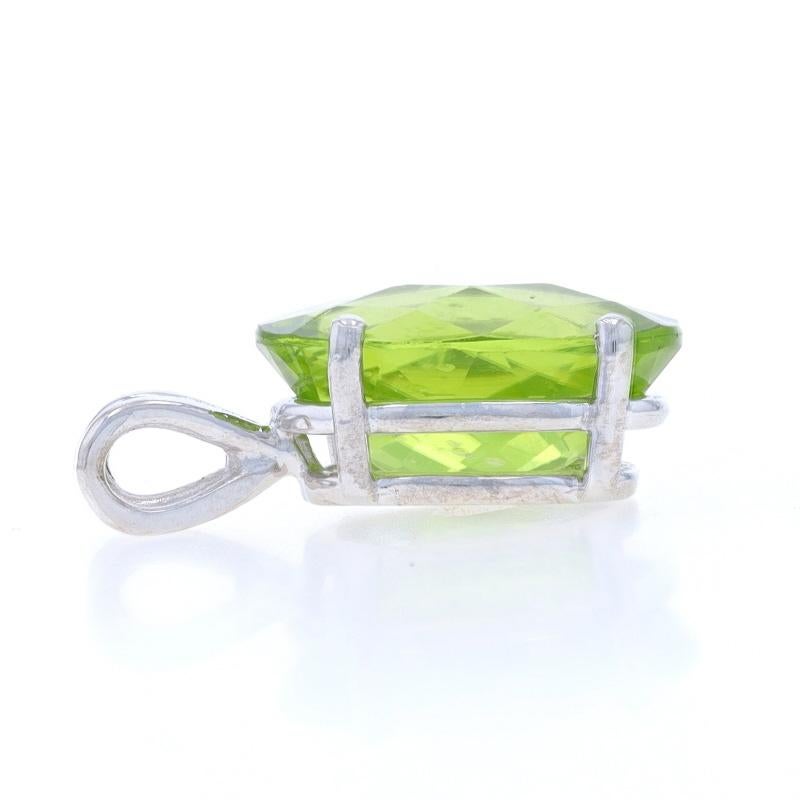 Oval Cut White Gold Peridot Solitaire Pendant - 14k Oval Checkerboard 5.83ctw For Sale