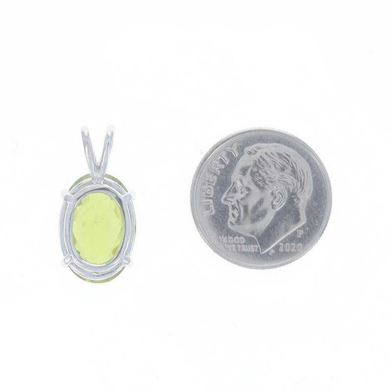 White Gold Peridot Solitaire Pendant - 14k Oval Checkerboard 5.83ctw In Excellent Condition For Sale In Greensboro, NC