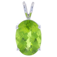 White Gold Peridot Solitaire Pendant - 14k Oval Checkerboard 5.83ctw