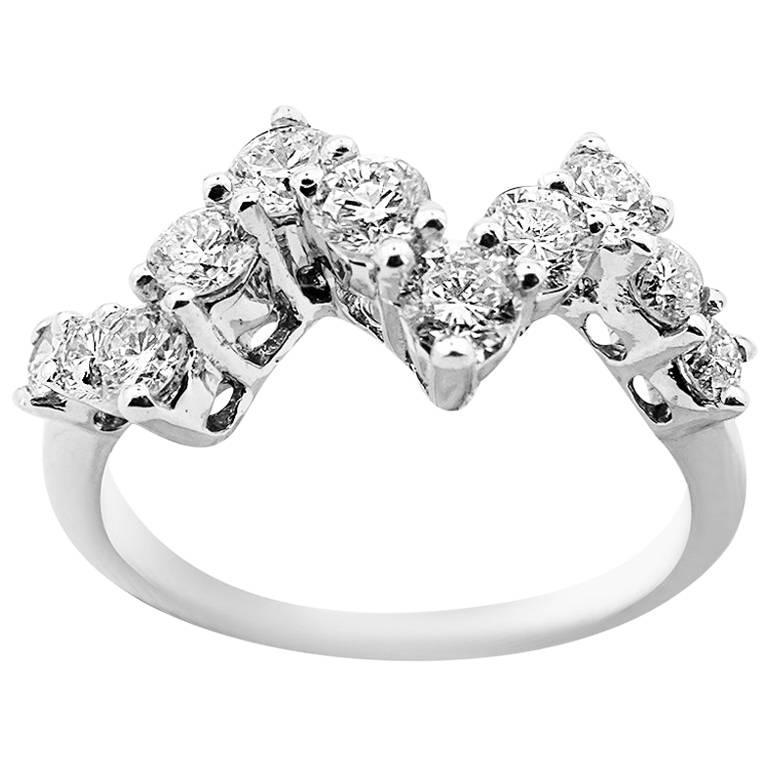 Round Cut White Gold Petit Zigzag with Brilliant Cut Diamonds Ring For Sale
