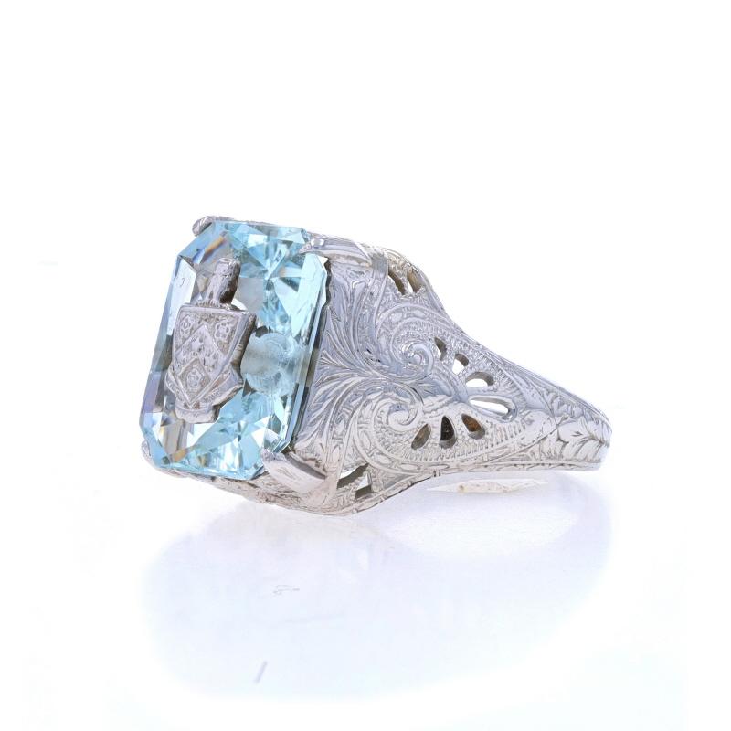 Phi Gamma Delta Ring 10k Aquamarin Rechteckiger, gemischter FIJI Fraternity, Weißgold Phi Gamma im Zustand „Hervorragend“ im Angebot in Greensboro, NC