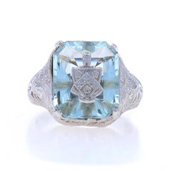 Anillo Oro Blanco Phi Gamma Delta 10k Aguamarina Rectangular Mixto FIJI Fraternidad