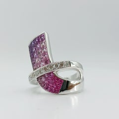 White Gold Pink and Purple Sapphire Diamond Geometric Ring by Harmony by Hand