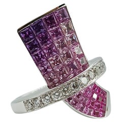 White Gold Pink and Purple Sapphire Diamond Geometric Ring by Harmony by Hand