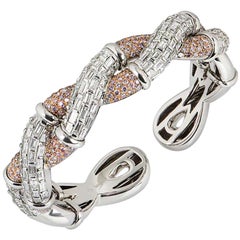 White Gold Pink and White Diamond Cuff Bangle