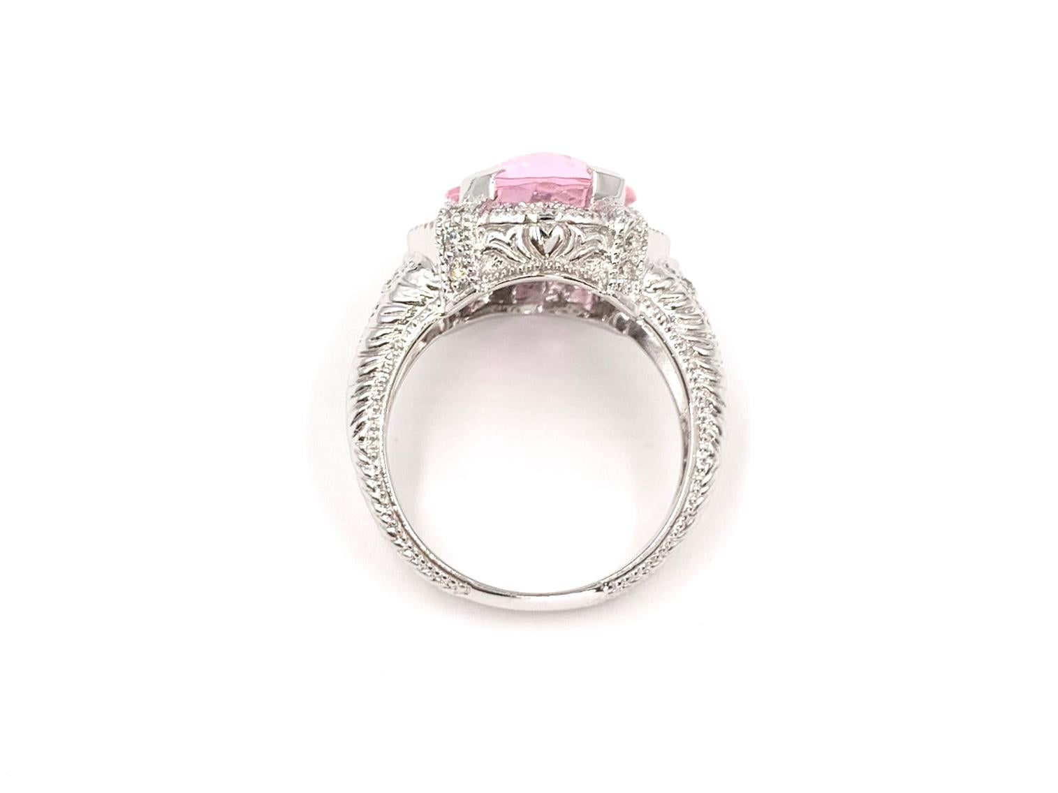 Contemporary White Gold Pink Quartz and Diamond Ring For Sale