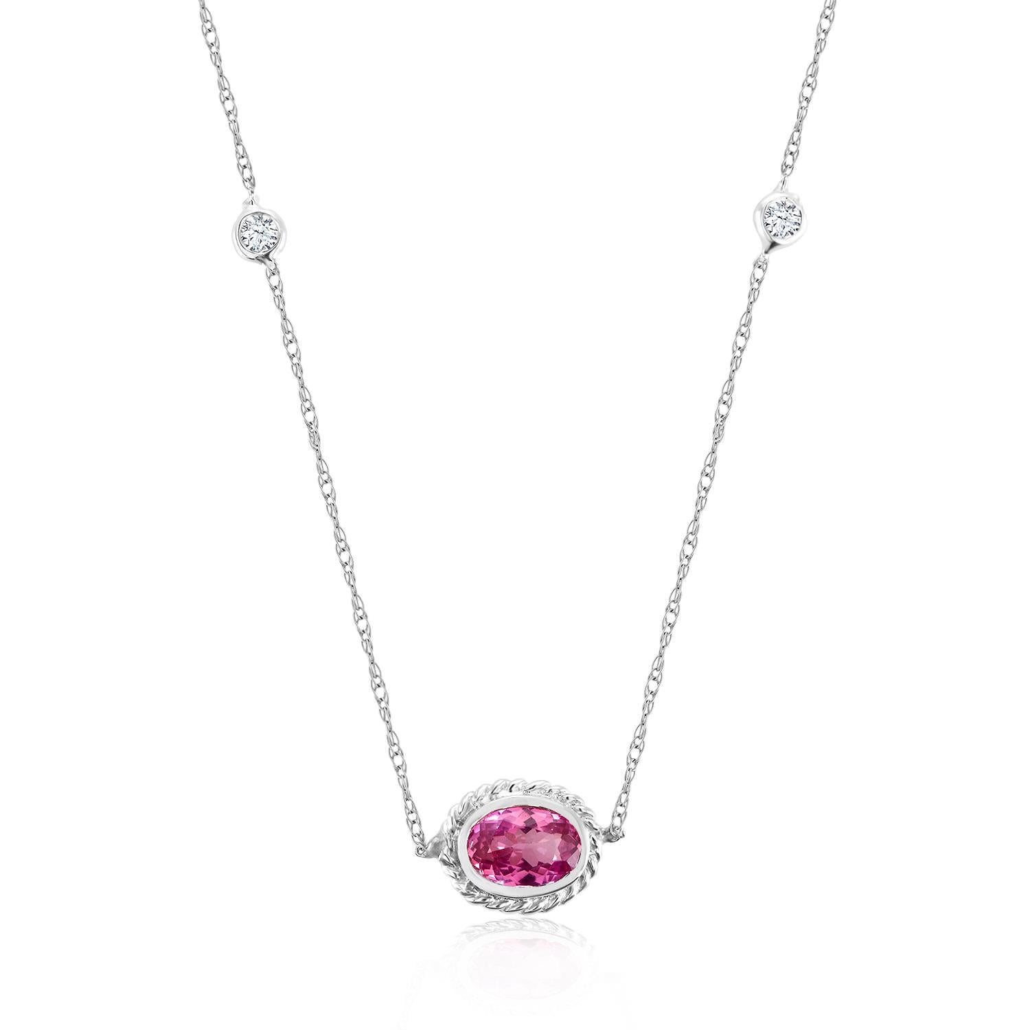 Women's White Gold Pink Sapphire and Diamond Pendant Necklace Weighing 0.73 Carat