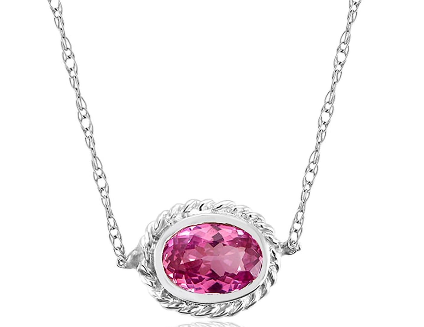 White Gold Pink Sapphire and Diamond Pendant Necklace Weighing 0.73 Carat 1