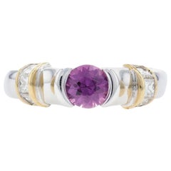 White Gold Pink Sapphire and Diamond Ring, 14 Karat Round Cut .94 Carat