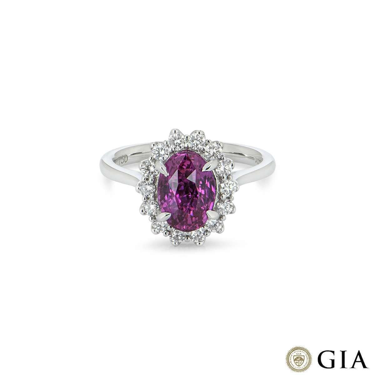 Oval Cut White Gold Pink Sapphire and Diamond Ring For Sale